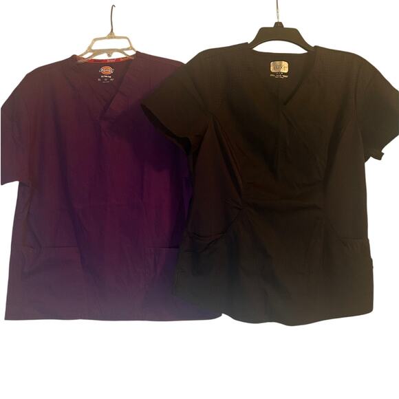 GUC Lot of 2 Dickies/Cherokee Luxe Women's Scrub Tops Black/Maroon Size Medium - Picture 1 of 7